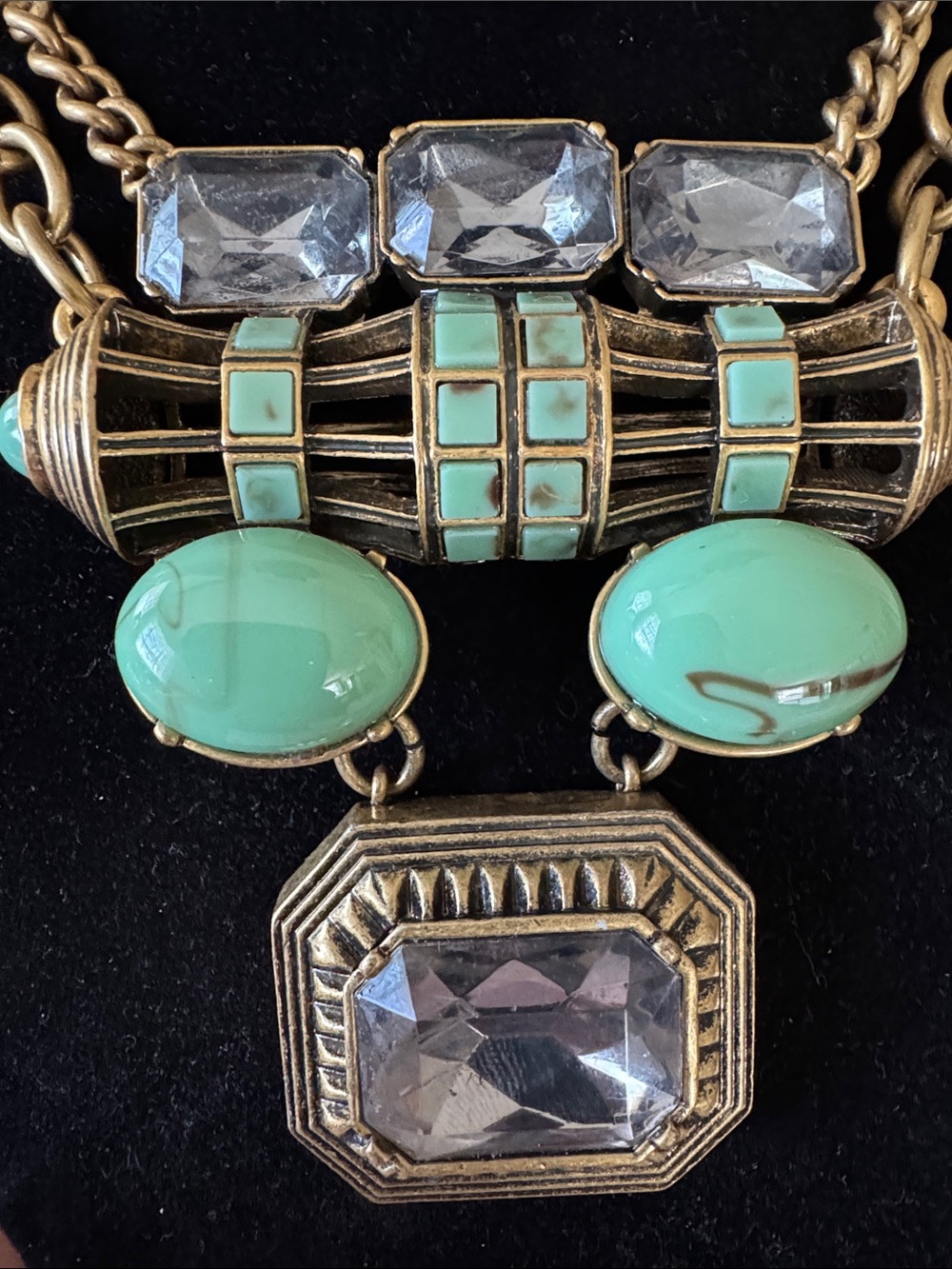 LOFT Mint Green and Clear Statement Necklace in Antiqued Gold-Tone